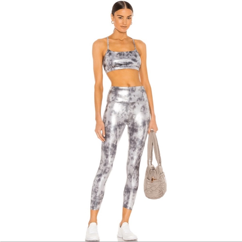 Revolve x Beyond Yoga High Waist Shine on midi leggings silver gray foil tiedye